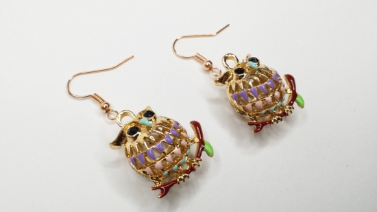 Preview: Eulen Ohrringe hell goldfarben owl